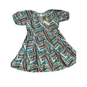 Marigold by Victoria Dunn Green striped mini v neck women's dress NWT